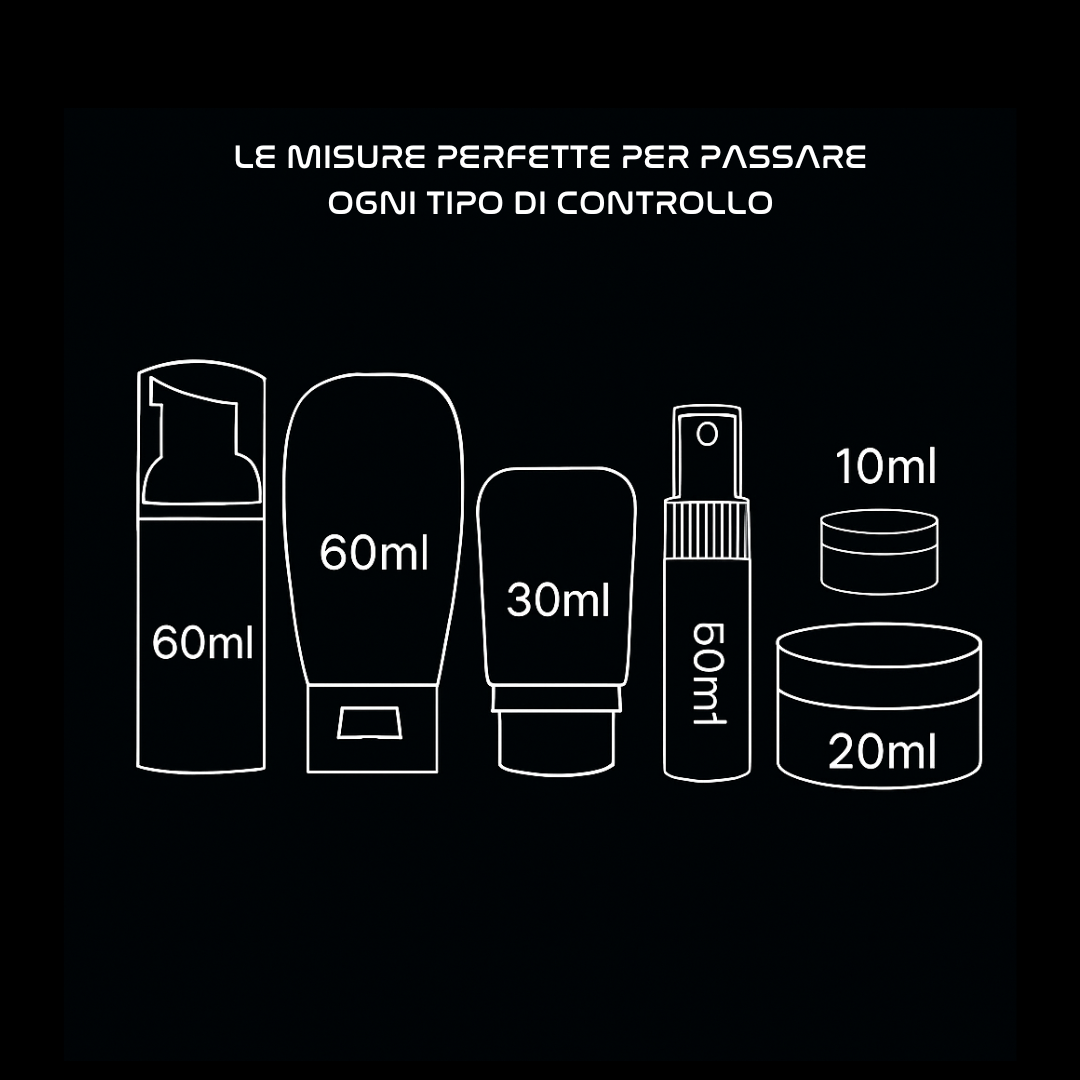 flaconcini per misure aereo liquidi e creme per passare i controlli
